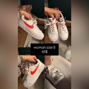 Nike White Women's Sneakers with Bright Red Swoosh